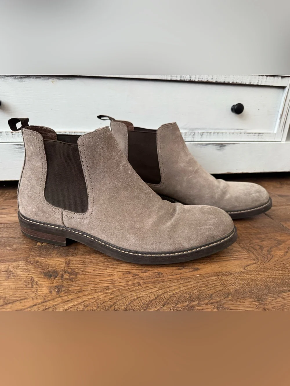 1901 Men's Chelsea Suede Boots Taupe Leather‎ Slip On Size 12